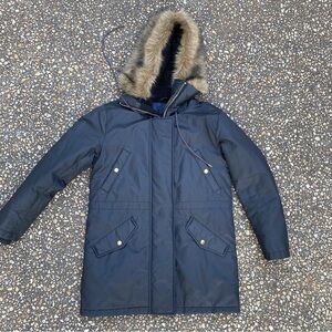J. Crew Kids Dark Blue Fur-Trimmed Puffer Coat Size S